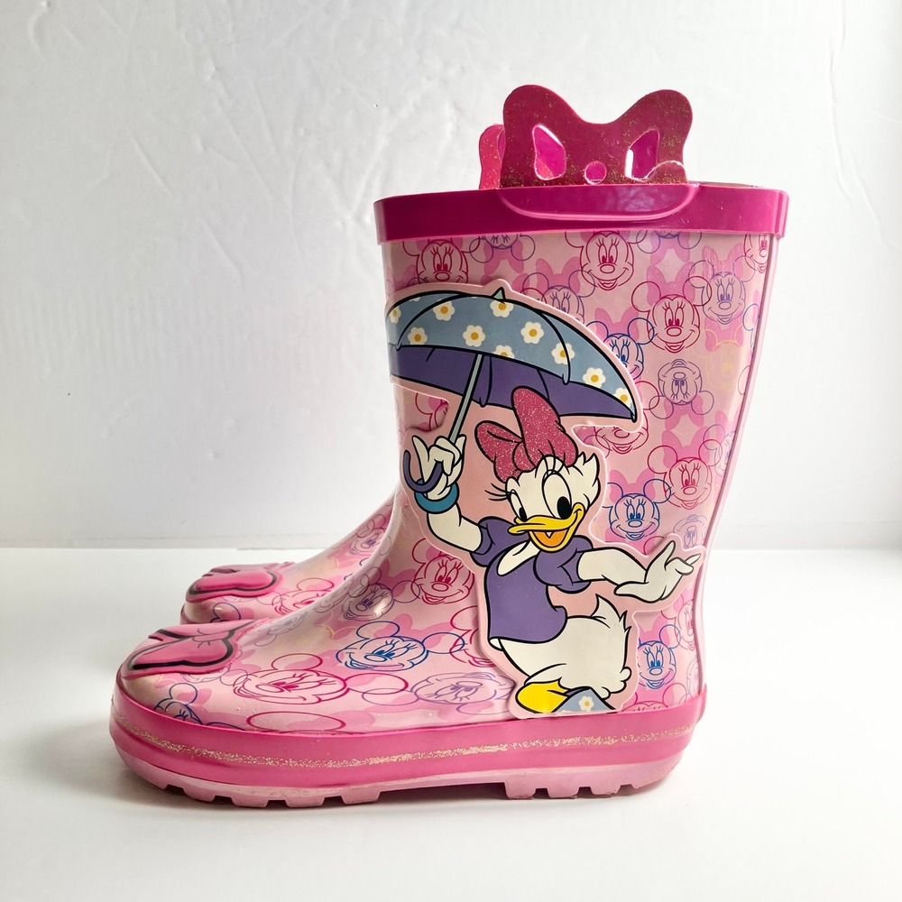Disney Minnie Mouse Daisy Duck Pink Rubber Rain Boots Pull-On Toddler Sz 13/1